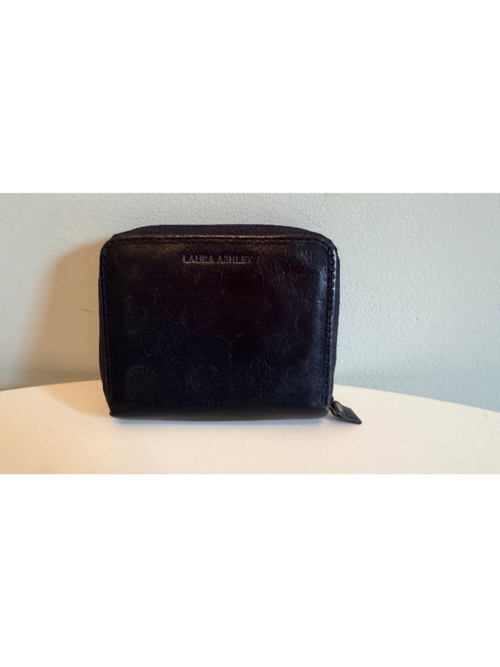 Laura Ashley Black Leather Wallet With Snap & Zip Around Closures